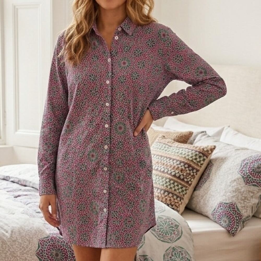 Derek Rose London Kaleidoscope Sleepshirt Womens Large Button Front Night Shirt